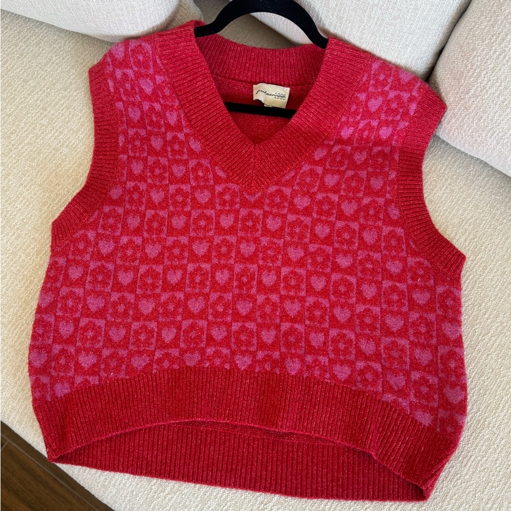 Freshman Red and Pink Heart V-Neck Sweater Vest
